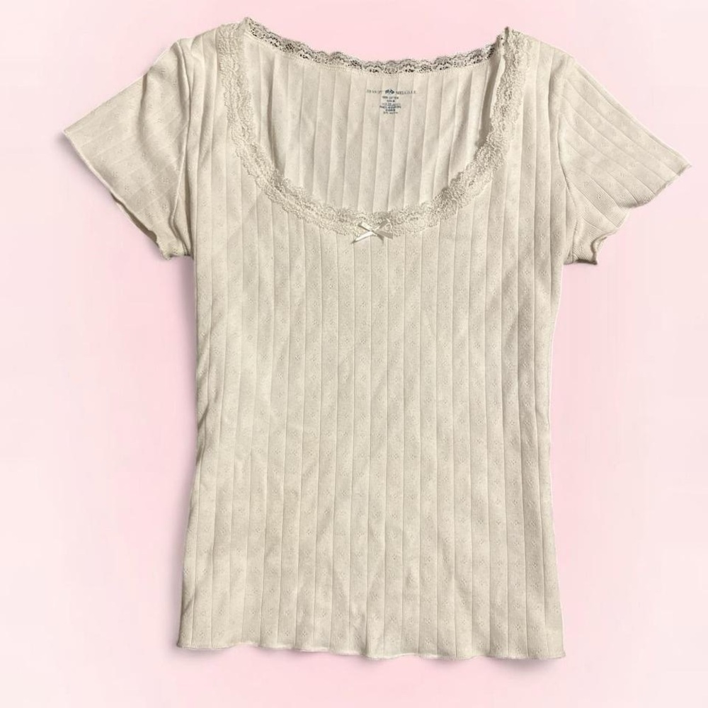 Brandy Melville White Lace Trim Top